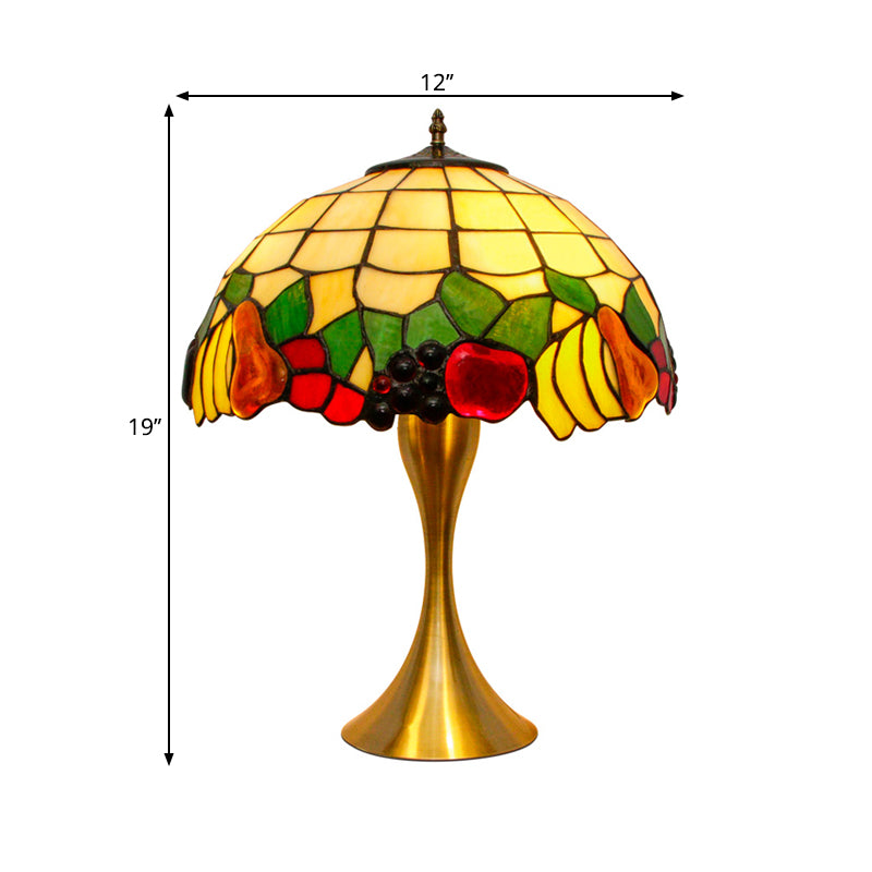 Brass Fruit Night Table Lamp Classic 1-Head Tiffany Glass Task Lighting with Pull Chains Clearhalo 'Lamps' 'Table Lamps' Lighting' 1694822