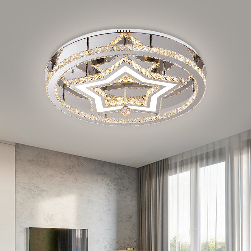 Dining Room LED Flush Mount Light Fixture Modern Stainless-Steel Ceiling Lamp with Star Crystal Shade