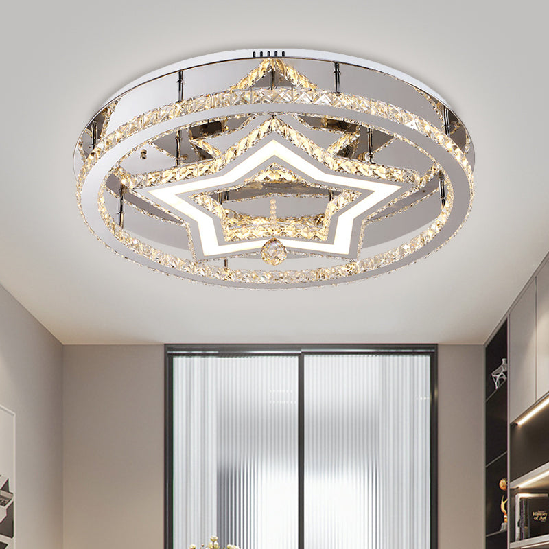 Dining Room LED Flush Mount Light Fixture Modern Stainless-Steel Ceiling Lamp with Star Crystal Shade