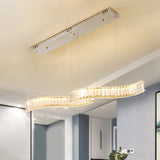 Faceted Crystal Waving Linear Island Pendant Modernist LED Silver Hanging Ceiling Light for Dining Room Silver Clearhalo 'Ceiling Lights' 'Island Lights' Lighting' 1694831
