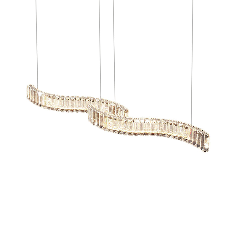 Faceted Crystal Waving Linear Island Pendant Modernist LED Silver Hanging Ceiling Light for Dining Room Clearhalo 'Ceiling Lights' 'Island Lights' Lighting' 1694832