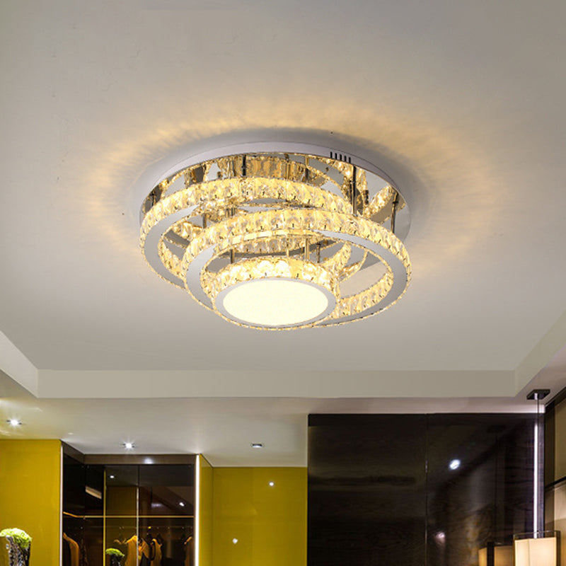 Circular Bedroom Semi Mount Lighting Faceted Crystal LED Simplicity Ceiling Flush in Chrome, Warm/White Light - Chrome - Clearhalo - 'Ceiling Lights' - 'Close To Ceiling Lights' - 'Close to ceiling' - 'Semi-flushmount' - Lighting' - 1694835