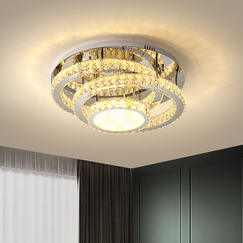 Circular Bedroom Semi Mount Lighting Faceted Crystal LED Simplicity Ceiling Flush in Chrome, Warm/White Light - Clearhalo - 'Ceiling Lights' - 'Close To Ceiling Lights' - 'Close to ceiling' - 'Semi-flushmount' - Lighting' - 1694836