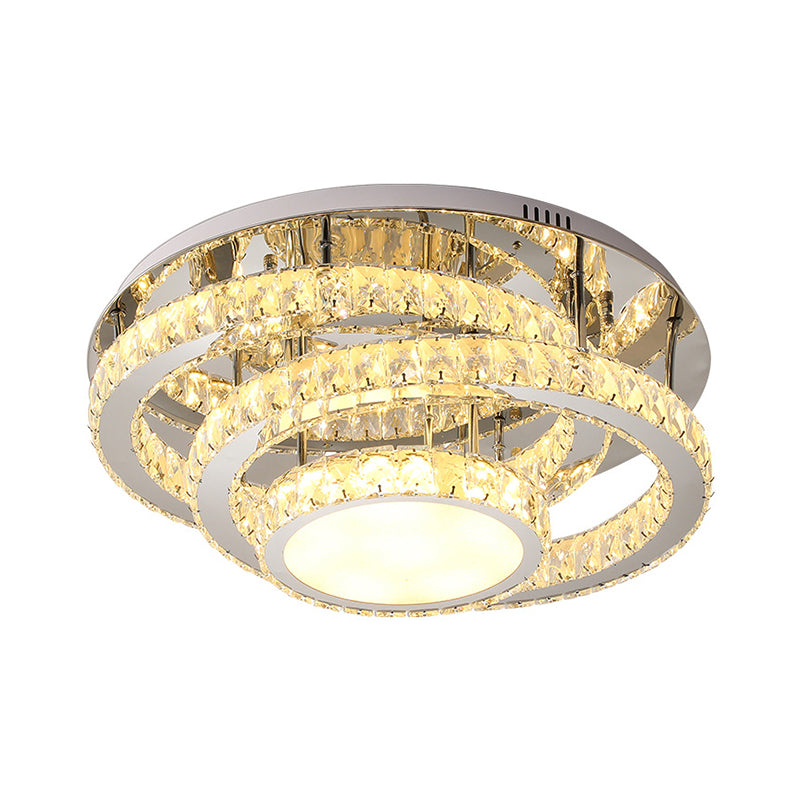 Circular Bedroom Semi Mount Lighting Faceted Crystal LED Simplicity Ceiling Flush in Chrome, Warm/White Light - Clearhalo - 'Ceiling Lights' - 'Close To Ceiling Lights' - 'Close to ceiling' - 'Semi-flushmount' - Lighting' - 1694837