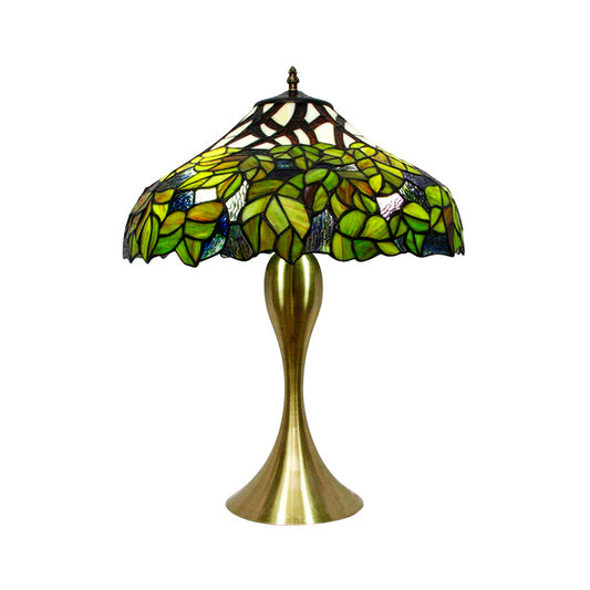 1-Head Barn Night Light Antique Green Handcrafted Art Glass Desk Lamp with Tree Pattern Clearhalo 'Lamps' 'Table Lamps' Lighting' 1694857