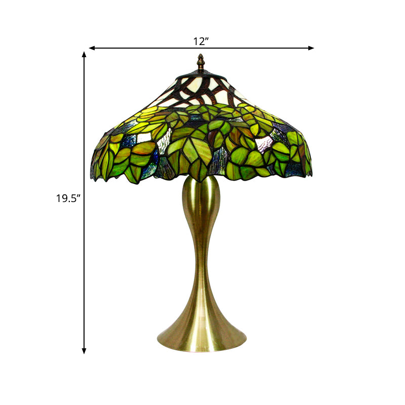 1-Head Barn Night Light Antique Green Handcrafted Art Glass Desk Lamp with Tree Pattern Clearhalo 'Lamps' 'Table Lamps' Lighting' 1694858
