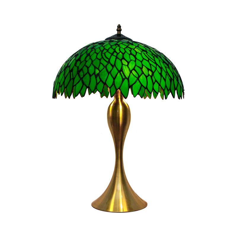 1 Light Leaf Dome Nightstand Lamp Tiffany Green Handcrafted Stained Glass Table Lighting Clearhalo 'Lamps' 'Table Lamps' Lighting' 1694861