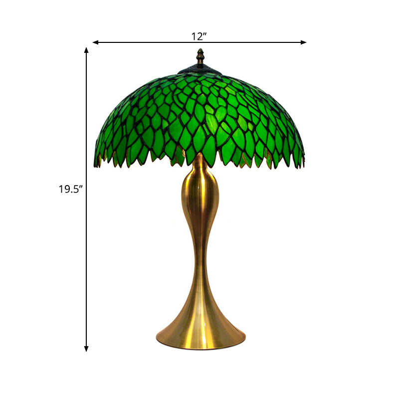 1 Light Leaf Dome Nightstand Lamp Tiffany Green Handcrafted Stained Glass Table Lighting Clearhalo 'Lamps' 'Table Lamps' Lighting' 1694862