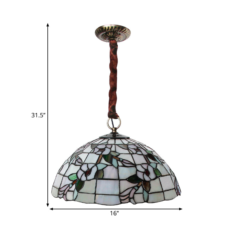 Bowl Ceiling Chandelier 3 Lights Handcrafted Art Glass Vintage Down Lighting Pendant in White Clearhalo 'Ceiling Lights' 'Chandeliers' 'Industrial' 'Middle Century Chandeliers' 'Tiffany Chandeliers' 'Tiffany close to ceiling' 'Tiffany' Lighting' 1694866