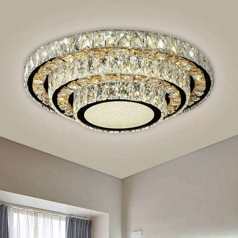 Stainless-Steel Layered Circle Flush Light Modern Style Clear Beveled Crystal LED Ceiling Lighting for Bedroom Clear Clearhalo 'Ceiling Lights' 'Close To Ceiling Lights' 'Close to ceiling' 'Flush mount' Lighting' 1694867