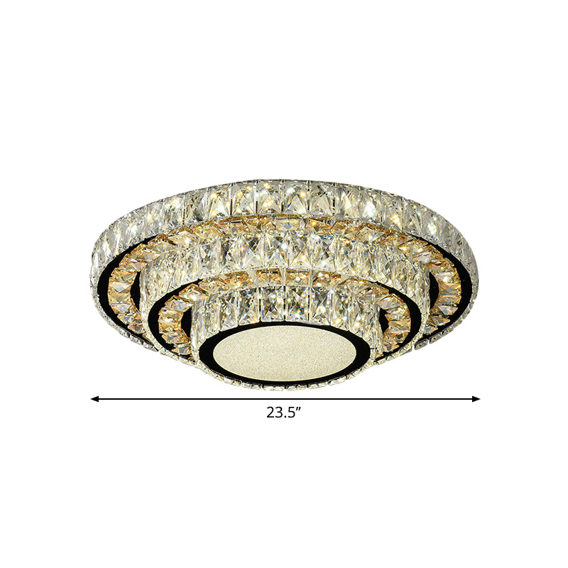 Stainless-Steel Layered Circle Flush Light Modern Style Clear Beveled Crystal LED Ceiling Lighting for Bedroom Clearhalo 'Ceiling Lights' 'Close To Ceiling Lights' 'Close to ceiling' 'Flush mount' Lighting' 1694870