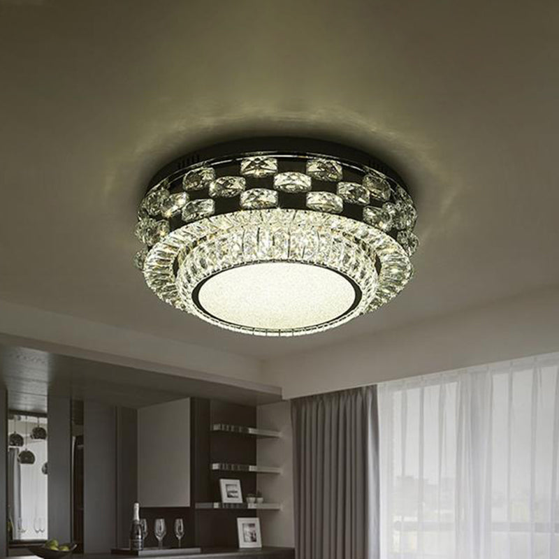 Round/Square Ceiling Lighting Minimalism Beveled Crystal LED Chrome Flush Mount Fixture in Warm/White Light Clearhalo 'Ceiling Lights' 'Close To Ceiling Lights' 'Close to ceiling' 'Flush mount' Lighting' 1694880