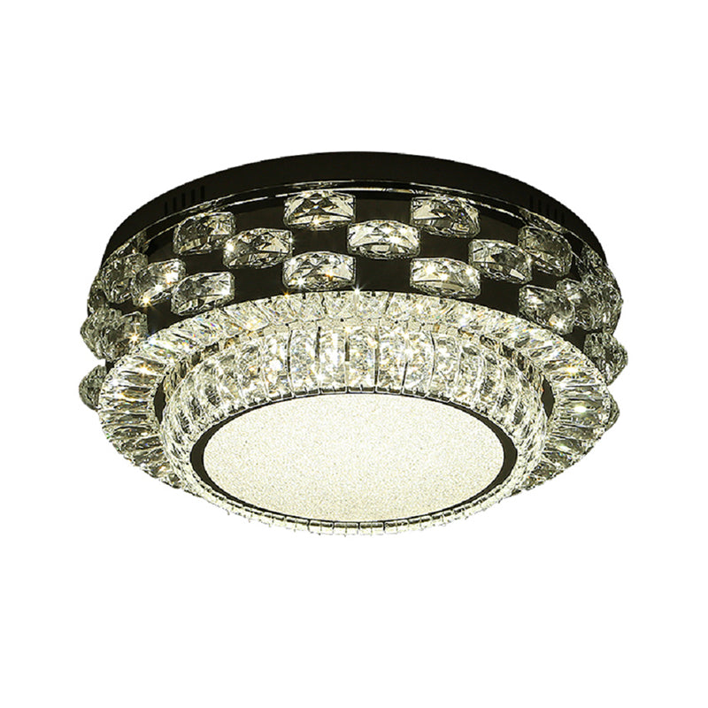 Round/Square Ceiling Lighting Minimalism Beveled Crystal LED Chrome Flush Mount Fixture in Warm/White Light Clearhalo 'Ceiling Lights' 'Close To Ceiling Lights' 'Close to ceiling' 'Flush mount' Lighting' 1694881