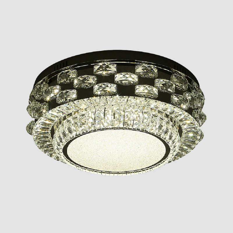 Round/Square Ceiling Lighting Minimalism Beveled Crystal LED Chrome Flush Mount Fixture in Warm/White Light Clearhalo 'Ceiling Lights' 'Close To Ceiling Lights' 'Close to ceiling' 'Flush mount' Lighting' 1694882
