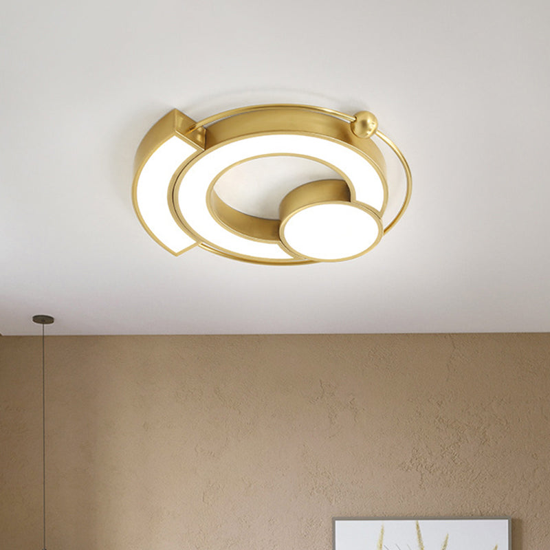 Gold Hollow Circle Flush Mount Lighting Modernist LED Metallic Flush Light Fixture in Warm/White Light