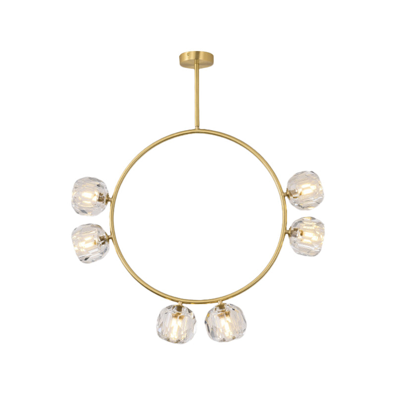 Minimal Loop Semi Flush Light Metal 3/6 Heads Corridor LED Ceiling Lighting in Gold with Ball Faceted Crystal Shade - Clearhalo - 'Ceiling Lights' - 'Close To Ceiling Lights' - 'Close to ceiling' - 'Semi-flushmount' - Lighting' - 1694916