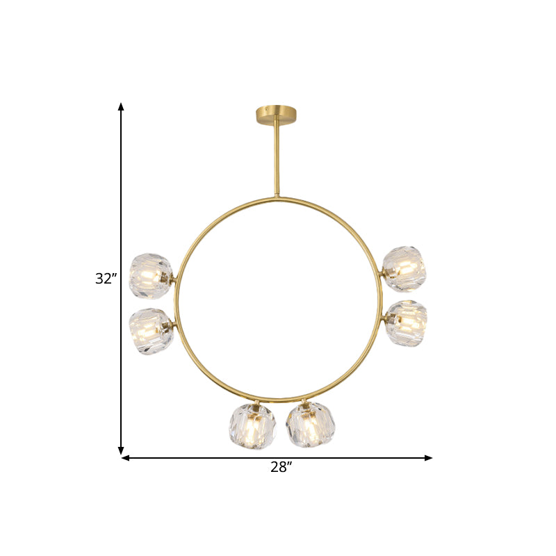 Minimal Loop Semi Flush Light Metal 3/6 Heads Corridor LED Ceiling Lighting in Gold with Ball Faceted Crystal Shade - Clearhalo - 'Ceiling Lights' - 'Close To Ceiling Lights' - 'Close to ceiling' - 'Semi-flushmount' - Lighting' - 1694917