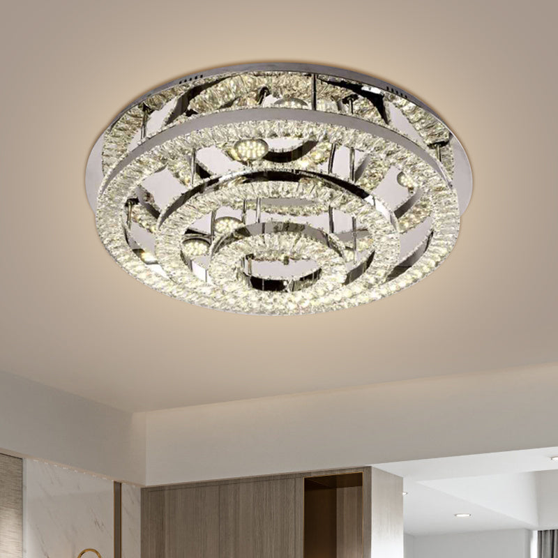 Layered Ring Crystal Block Ceiling Lamp Contemporary LED Chrome Semi Flush Mount in Warm/White Light - Clearhalo - 'Ceiling Lights' - 'Close To Ceiling Lights' - 'Close to ceiling' - 'Semi-flushmount' - Lighting' - 1694923