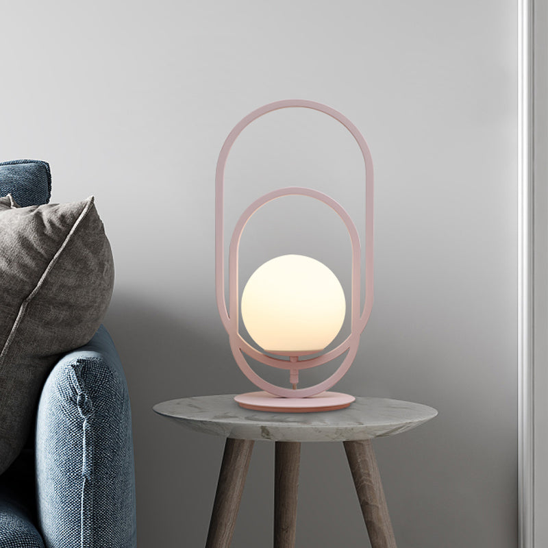 Global White Glass Table Lamp Modernist 1 Bulb Pink Reading Light with Double Oblong Decor Pink Clearhalo 'Lamps' 'Table Lamps' Lighting' 1694926