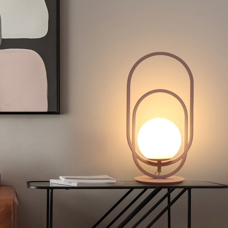 Global White Glass Table Lamp Modernist 1 Bulb Pink Reading Light with Double Oblong Decor Clearhalo 'Lamps' 'Table Lamps' Lighting' 1694927