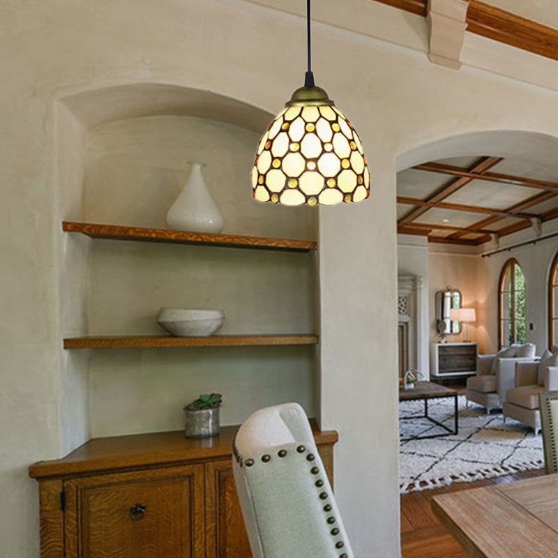 6"/7.5"/16" W Brass 1 Head Drop Pendant Tiffany Hand Cut Glass Bowl Suspension Light with Jewel for Living Room Brass 6" Clearhalo 'Ceiling Lights' 'Industrial' 'Middle Century Pendants' 'Pendant Lights' 'Pendants' 'Tiffany close to ceiling' 'Tiffany Pendants' 'Tiffany' Lighting' 169493