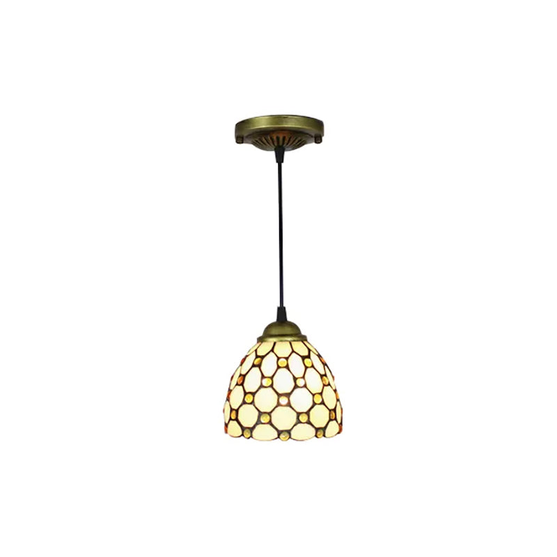 6"/7.5"/16" W Brass 1 Head Drop Pendant Tiffany Hand Cut Glass Bowl Suspension Light with Jewel for Living Room Clearhalo 'Ceiling Lights' 'Industrial' 'Middle Century Pendants' 'Pendant Lights' 'Pendants' 'Tiffany close to ceiling' 'Tiffany Pendants' 'Tiffany' Lighting' 169494