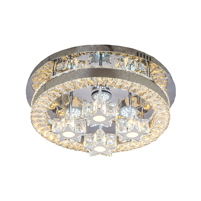 Halo Flush Light Fixture Simple Clear Crystal Stainless-Steel LED Ceiling Lighting with Star/Spiral Design for Living Room