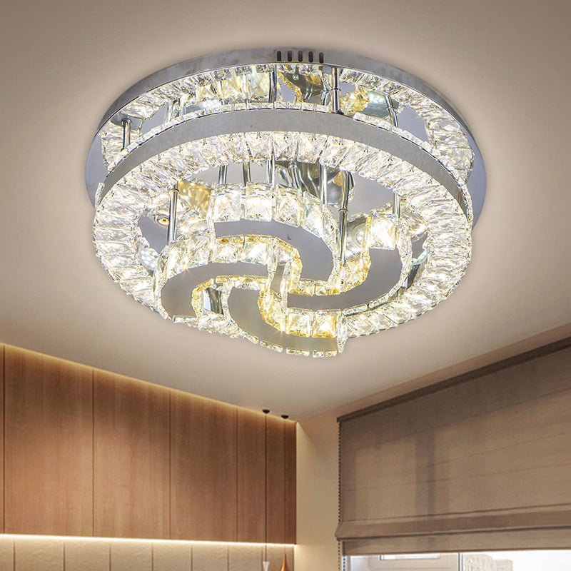 Halo Flush Light Fixture Simple Clear Crystal Stainless-Steel LED Ceiling Lighting with Star/Spiral Design for Living Room