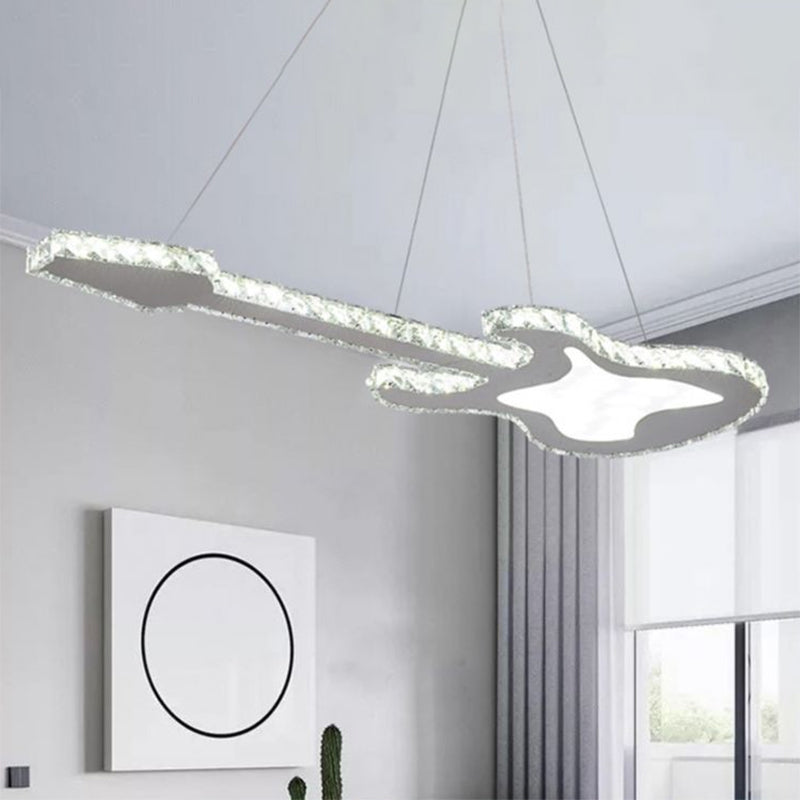 Guitar Clear Crystal Hanging Chandelier Simple Stainless-Steel LED Suspension Lighting Fixture for Dining Room Clearhalo 'Ceiling Lights' 'Chandeliers' 'Modern Chandeliers' 'Modern' Lighting' 1694948