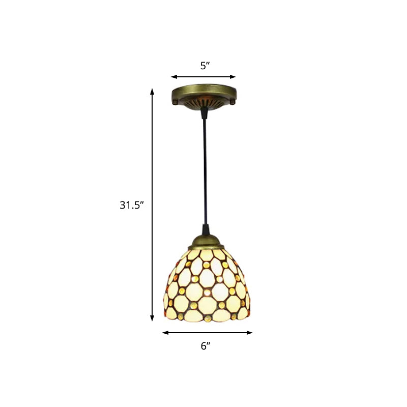 6"/7.5"/16" W Brass 1 Head Drop Pendant Tiffany Hand Cut Glass Bowl Suspension Light with Jewel for Living Room Clearhalo 'Ceiling Lights' 'Industrial' 'Middle Century Pendants' 'Pendant Lights' 'Pendants' 'Tiffany close to ceiling' 'Tiffany Pendants' 'Tiffany' Lighting' 169495