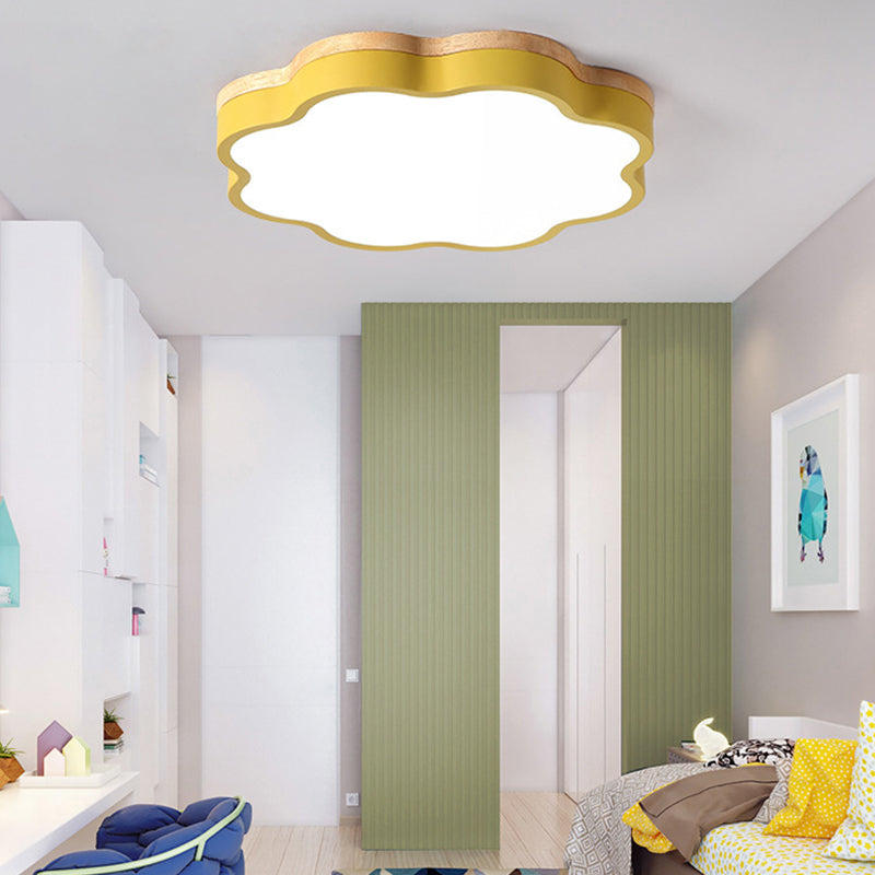 Bedroom Ceiling Light Kids, Wood LED Flush Mount Lighting with Floral Shade Yellow Clearhalo 'Ceiling Lights' 'Close To Ceiling Lights' 'Close to ceiling' 'Flush mount' Lighting' 169496
