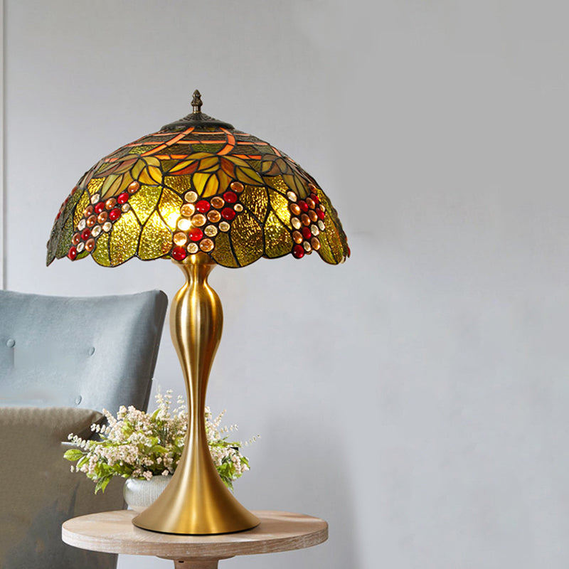 Grape Night Table Light 1-Bulb Handcrafted Glass Victorian Style Reading Lamp in Brass Brass Clearhalo 'Lamps' 'Table Lamps' Lighting' 1694960