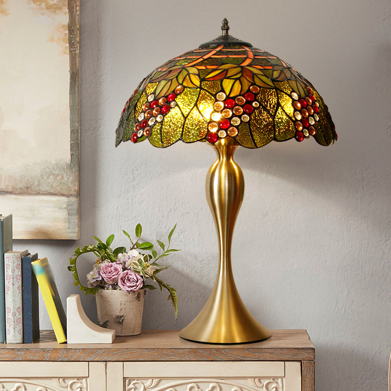 Grape Night Table Light 1-Bulb Handcrafted Glass Victorian Style Reading Lamp in Brass Clearhalo 'Lamps' 'Table Lamps' Lighting' 1694961
