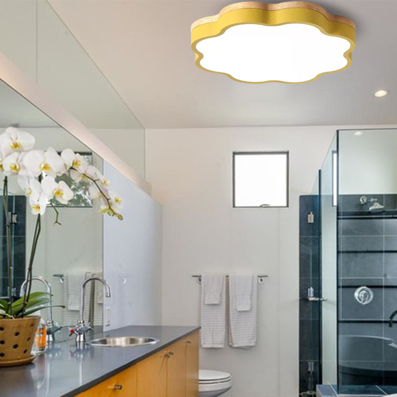 Bedroom Ceiling Light Kids, Wood LED Flush Mount Lighting with Floral Shade Clearhalo 'Ceiling Lights' 'Close To Ceiling Lights' 'Close to ceiling' 'Flush mount' Lighting' 169497