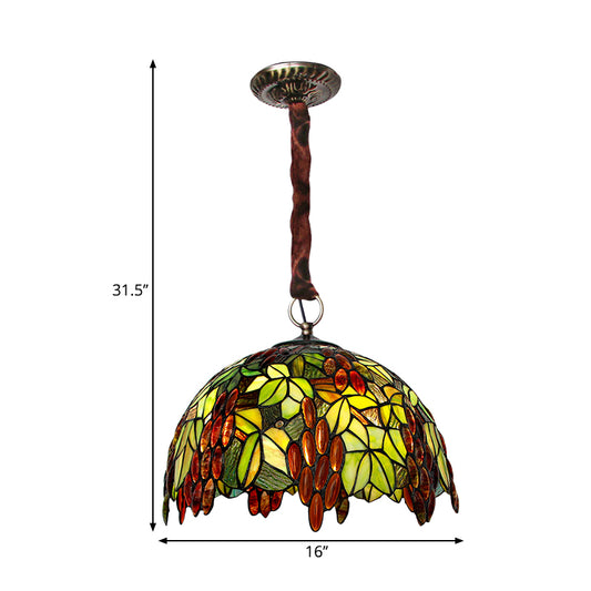 Green 3 Lights Pendant Chandelier Tiffany-Style Stained Glass Grape Suspension Lighting Clearhalo 'Ceiling Lights' 'Chandeliers' 'Industrial' 'Middle Century Chandeliers' 'Tiffany Chandeliers' 'Tiffany close to ceiling' 'Tiffany' Lighting' 1694971