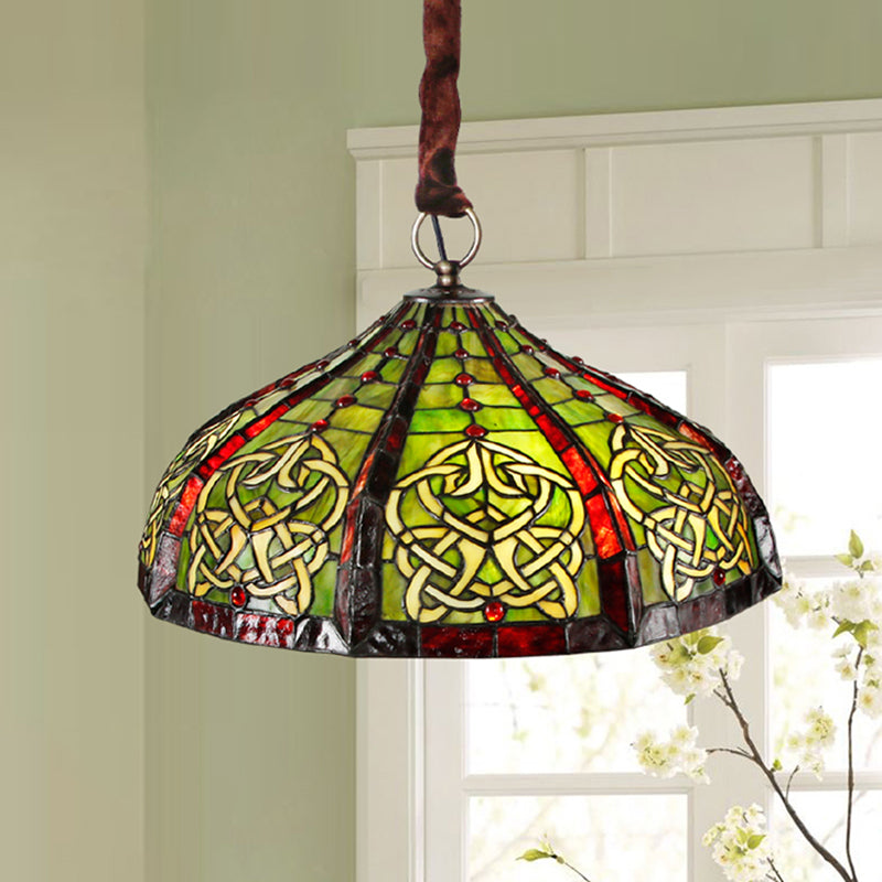 Barn Ceiling Pendant Light Baroque Hand Cut Glass 3 Bulbs Green Hanging Chandelier with Beaded Deco Clearhalo 'Ceiling Lights' 'Chandeliers' 'Close To Ceiling Lights' 'Industrial' 'Middle Century Chandeliers' 'Tiffany Chandeliers' 'Tiffany close to ceiling' 'Tiffany' Lighting' 1694977