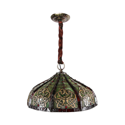 Barn Ceiling Pendant Light Baroque Hand Cut Glass 3 Bulbs Green Hanging Chandelier with Beaded Deco Clearhalo 'Ceiling Lights' 'Chandeliers' 'Close To Ceiling Lights' 'Industrial' 'Middle Century Chandeliers' 'Tiffany Chandeliers' 'Tiffany close to ceiling' 'Tiffany' Lighting' 1694978