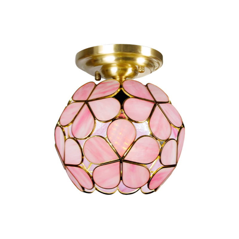 Single Light Flower Ceiling Fixture Victorian White/Pink/Orange Stained Glass Semi Mount Lighting Clearhalo 'Ceiling Lights' 'Chandeliers' 'Close To Ceiling Lights' 'Close to ceiling' 'Semi-flushmount' 'Tiffany close to ceiling' 'Tiffany' Lighting' 1694986