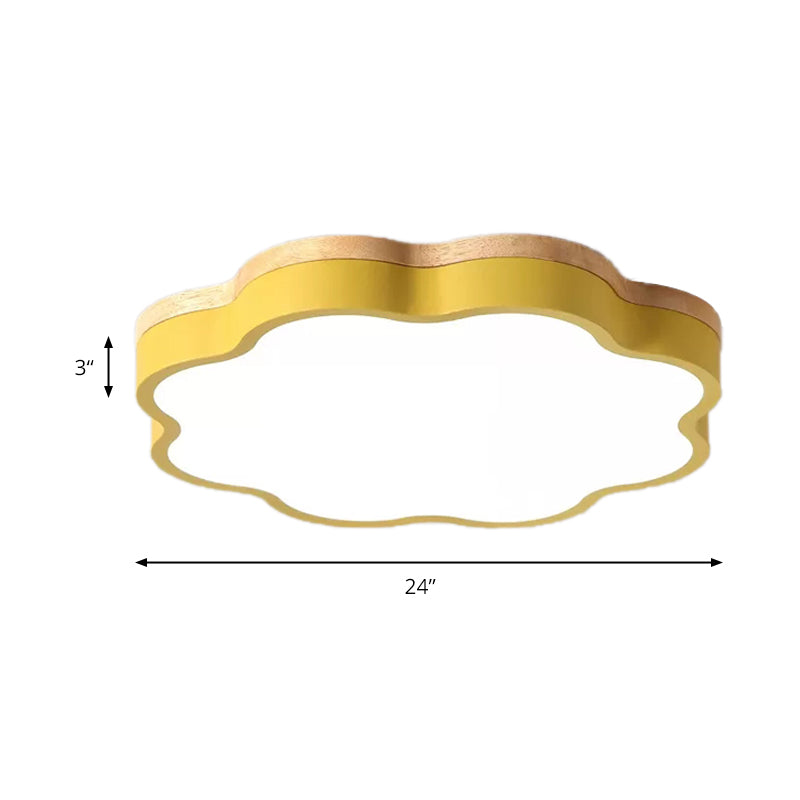 Bedroom Ceiling Light Kids, Wood LED Flush Mount Lighting with Floral Shade Clearhalo 'Ceiling Lights' 'Close To Ceiling Lights' 'Close to ceiling' 'Flush mount' Lighting' 169499