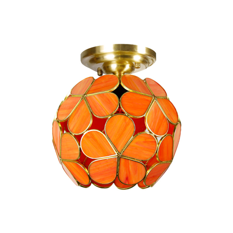 Single Light Flower Ceiling Fixture Victorian White/Pink/Orange Stained Glass Semi Mount Lighting Clearhalo 'Ceiling Lights' 'Chandeliers' 'Close To Ceiling Lights' 'Close to ceiling' 'Semi-flushmount' 'Tiffany close to ceiling' 'Tiffany' Lighting' 1694999