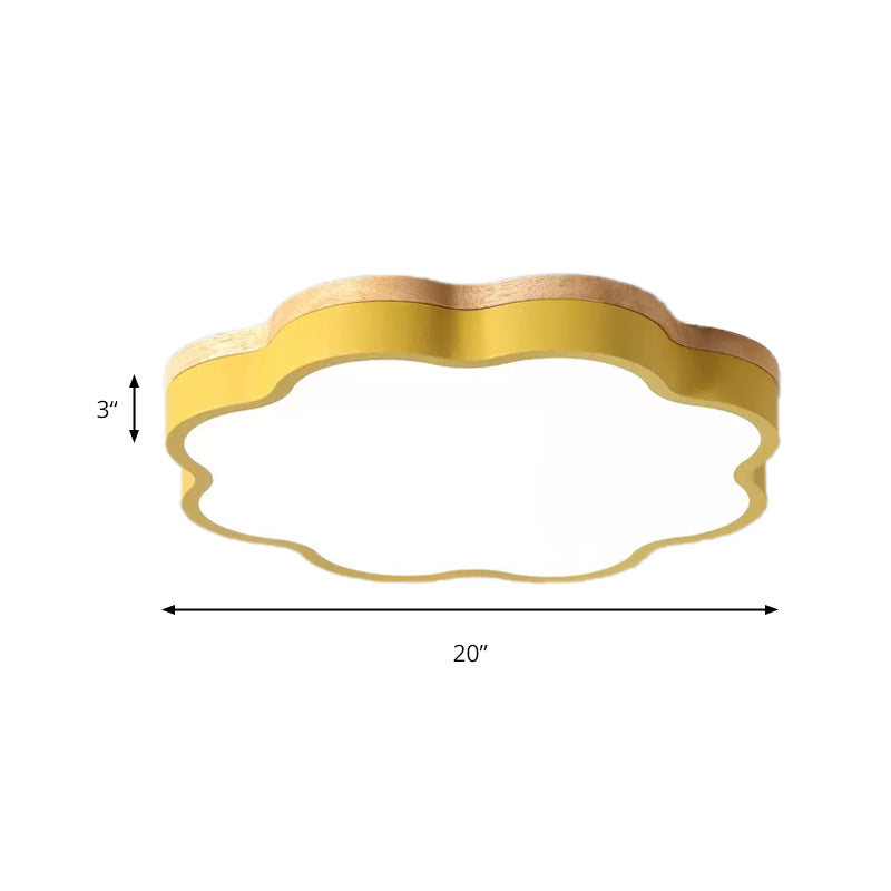 Bedroom Ceiling Light Kids, Wood LED Flush Mount Lighting with Floral Shade Clearhalo 'Ceiling Lights' 'Close To Ceiling Lights' 'Close to ceiling' 'Flush mount' Lighting' 169500