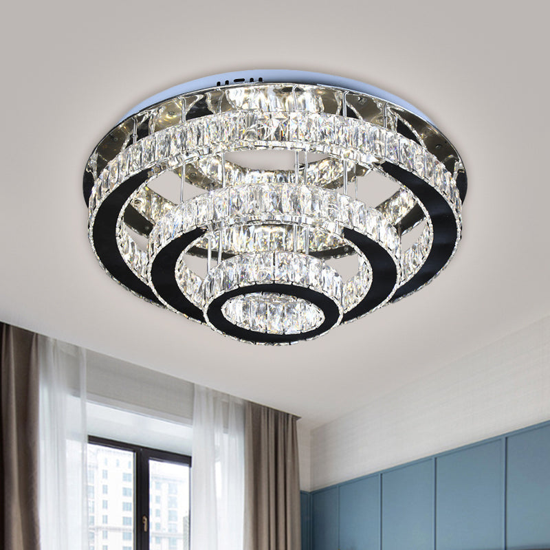 Clear Crystal Circular Ceiling Mounted Fixture Modernist Stainless-Steel LED Flush Light for Dining Room - Clearhalo - 'Ceiling Lights' - 'Close To Ceiling Lights' - 'Close to ceiling' - 'Flush mount' - Lighting' - 1695005