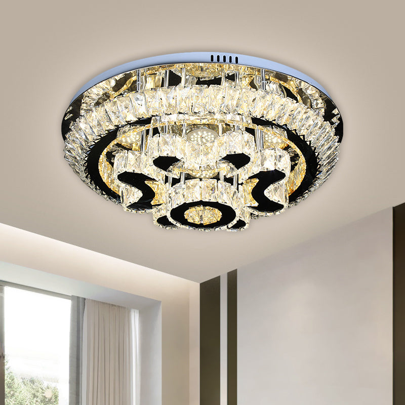 Tiered Ceiling Light Fixture Modern Clear Crystal Block Stainless-Steel LED Flush Mount Lamp for Living Room Clearhalo 'Ceiling Lights' 'Close To Ceiling Lights' 'Close to ceiling' 'Flush mount' Lighting' 1695009