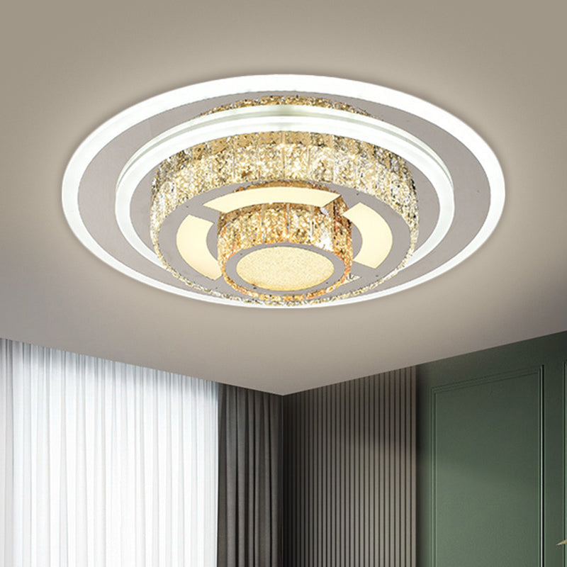 Layered Circular Faceted Crystal Flush Light Contemporary Stainless-Steel LED Close to Ceiling Lamp for Living Room - Stainless-Steel - Clearhalo - 'Ceiling Lights' - 'Close To Ceiling Lights' - 'Close to ceiling' - 'Flush mount' - Lighting' - 1695012