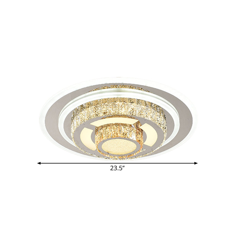 Layered Circular Faceted Crystal Flush Light Contemporary Stainless-Steel LED Close to Ceiling Lamp for Living Room - Clearhalo - 'Ceiling Lights' - 'Close To Ceiling Lights' - 'Close to ceiling' - 'Flush mount' - Lighting' - 1695015