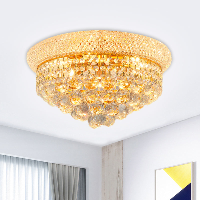 Crystal Orb Cone Flush Mount Contemporary 16"/23.5" W 6/9 Heads Close to Ceiling Light in Gold for Bedroom