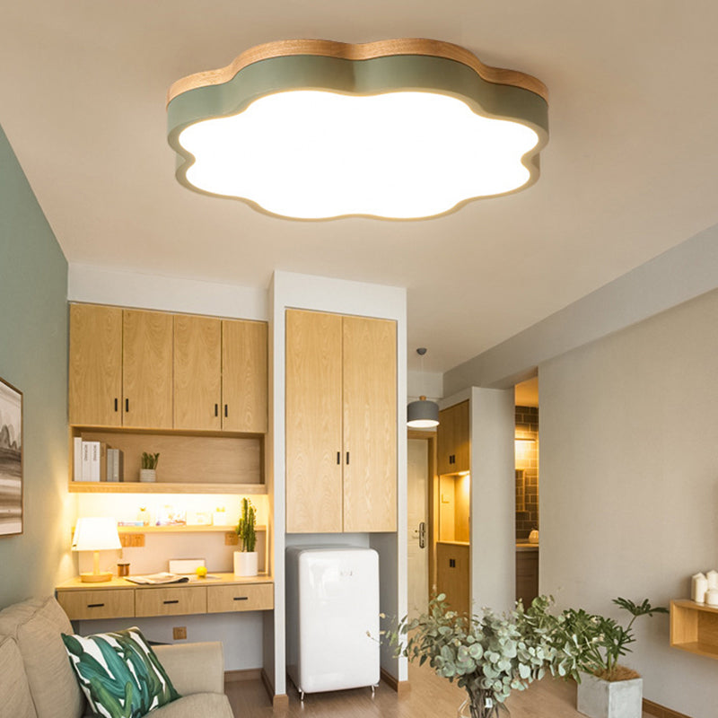 Bedroom Ceiling Light Kids, Wood LED Flush Mount Lighting with Floral Shade Green Clearhalo 'Ceiling Lights' 'Close To Ceiling Lights' 'Close to ceiling' 'Flush mount' Lighting' 169502