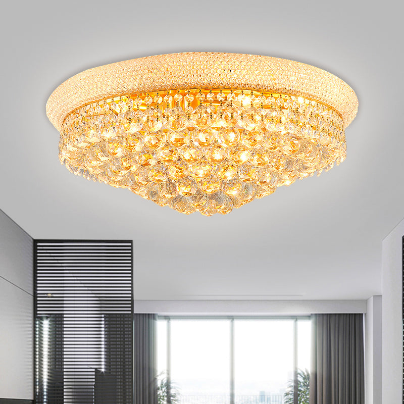 Crystal Orb Cone Flush Mount Contemporary 16"/23.5" W 6/9 Heads Close to Ceiling Light in Gold for Bedroom