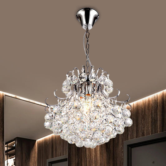 Cascading Ceiling Chandelier Contemporary Clear Crystal 4 Heads Chrome Hanging Pendant Light for Bedroom Chrome Clearhalo 'Ceiling Lights' 'Chandeliers' 'Modern Chandeliers' 'Modern' Lighting' 1695025