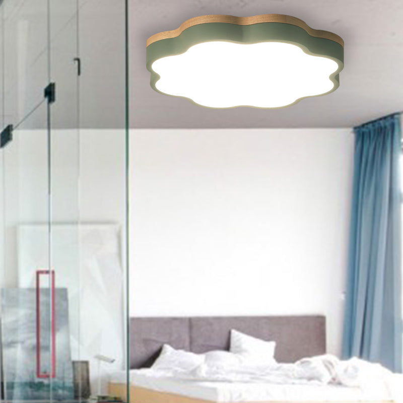 Bedroom Ceiling Light Kids, Wood LED Flush Mount Lighting with Floral Shade Clearhalo 'Ceiling Lights' 'Close To Ceiling Lights' 'Close to ceiling' 'Flush mount' Lighting' 169503